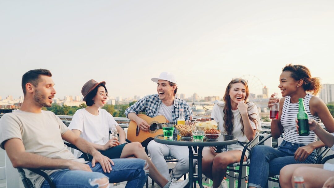 group of people laughing together